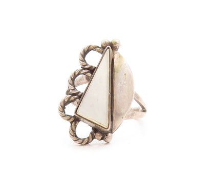 925 Sterling Silver Vintage Ring Designer Mother Of Pearls  Sz 6.5  RG31471