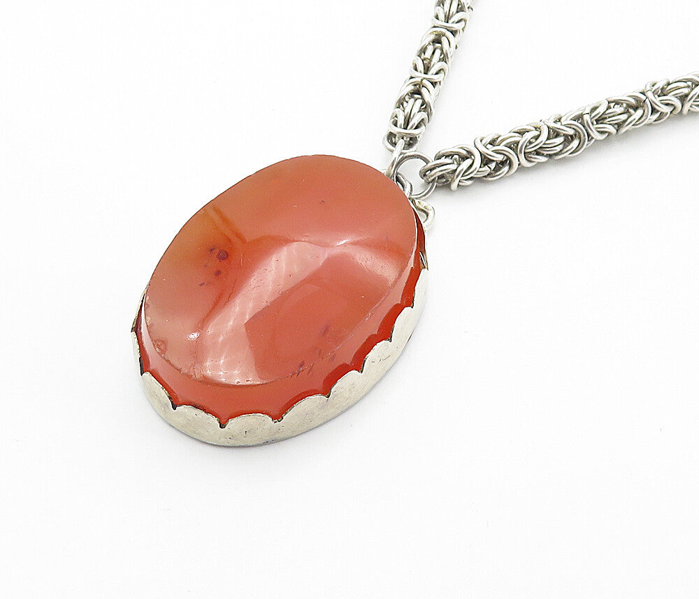 925 Sterling Silver Vintage Large Gemstone Byzantine Link Chain Necklace  NE1461