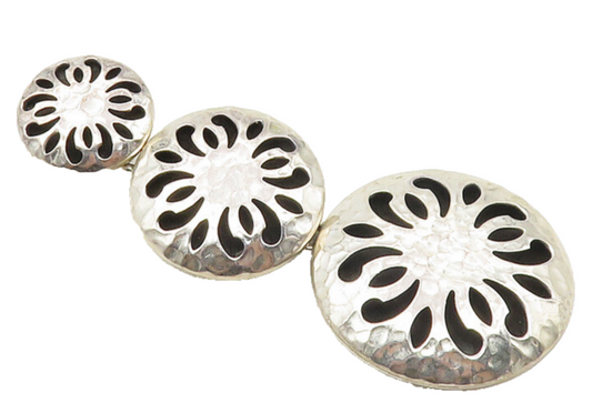 ATI MEXICO 925 Sterling Silver  Vintage Hammered Floral Cutout Pendant  PT7345