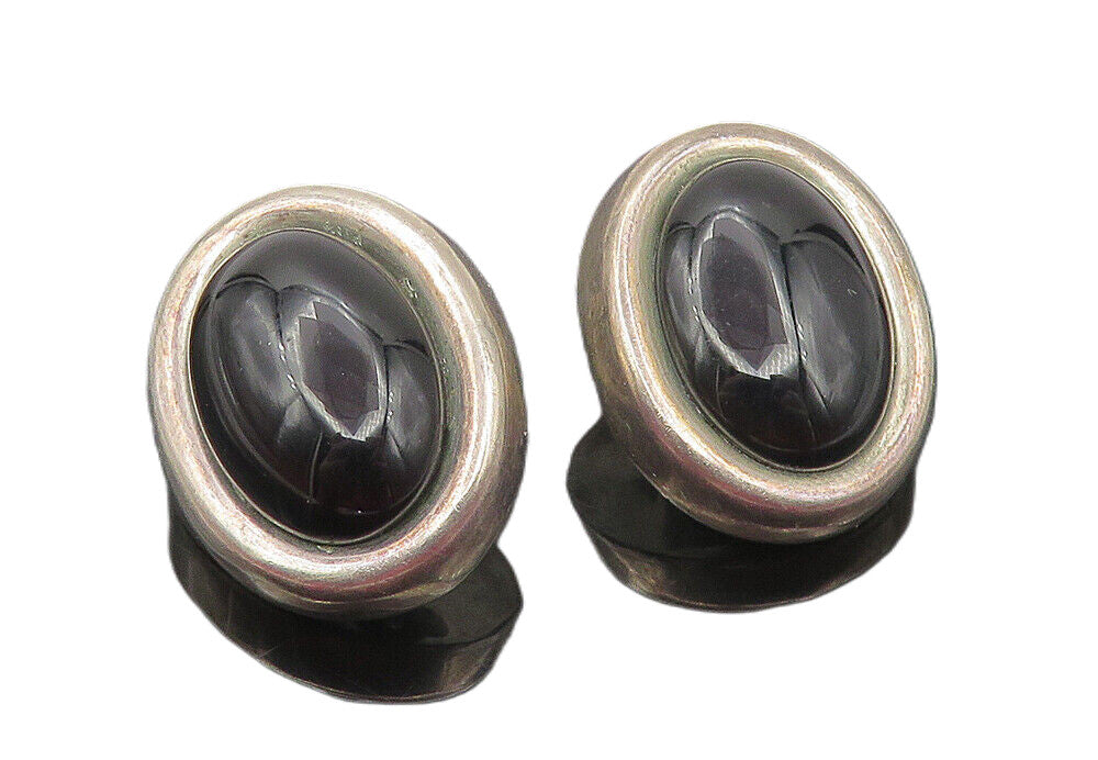 MEXICO 925 Sterling Silver  Vintage Black Onyx Non Pierce Earrings  EG6115