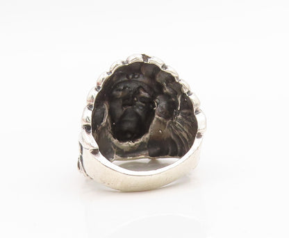 925 Sterling Silver Vintage Ring Carved Tribal Chief Headdress  Sz 8  RG34949