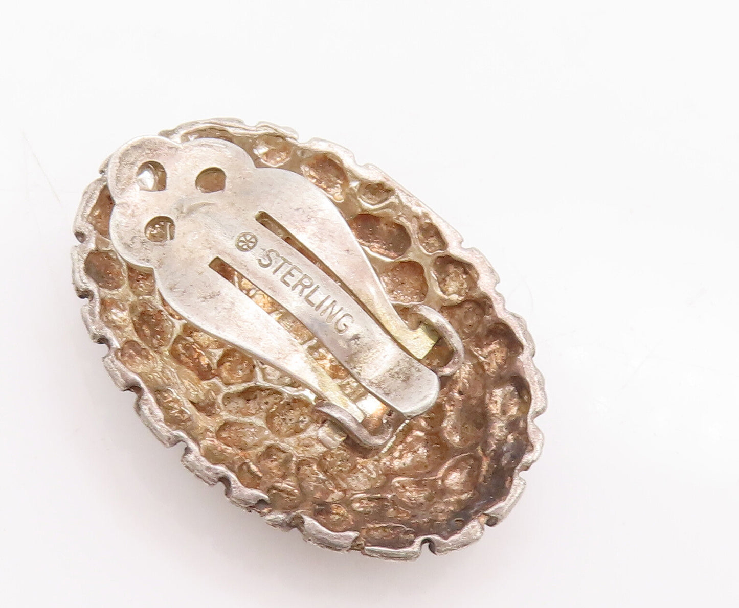 925 Sterling Silver Vintage Earrings Oval Domed Dented Scrapped Effect  EG13039