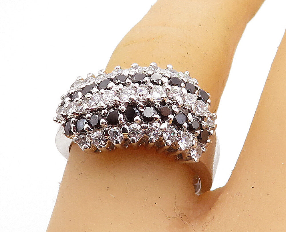 925 Sterling  Silver  Cubic Zirconia & Sapphire Shiny Band Ring Sz 8  RG4697