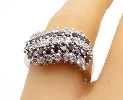 925 Sterling  Silver  Cubic Zirconia & Sapphire Shiny Band Ring Sz 8  RG4697