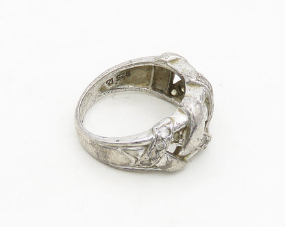 925 Sterling Silver  Vintage Topaz Woven Design Shiny Band Ring Sz 6  RG19022