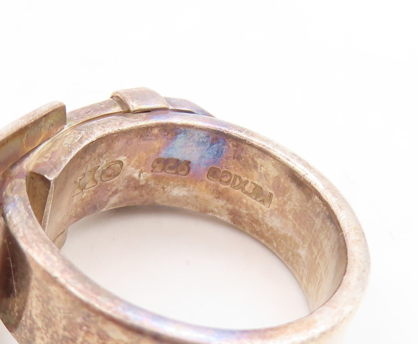 925 Sterling Silver Vintage Ring MEXICO Dark Tone Cutout Belt   Sz 7  RG31555
