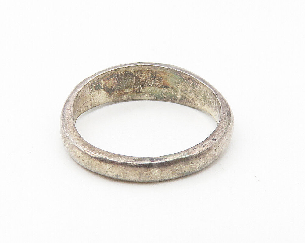 MEXICO 925 Silver  Vintage Inlaid Turquoise Striped Band Ring Sz 4.5  RG10778