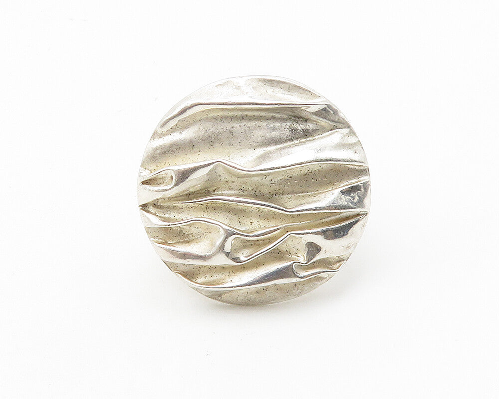925 Sterling Silver  Vintage Shiny Round Sculpted Statement Ring Sz 8  RG10310
