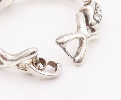 925 Sterling Silver Vintage Bracelet Puffed Topaz Row & 'X' Linked  BT10211