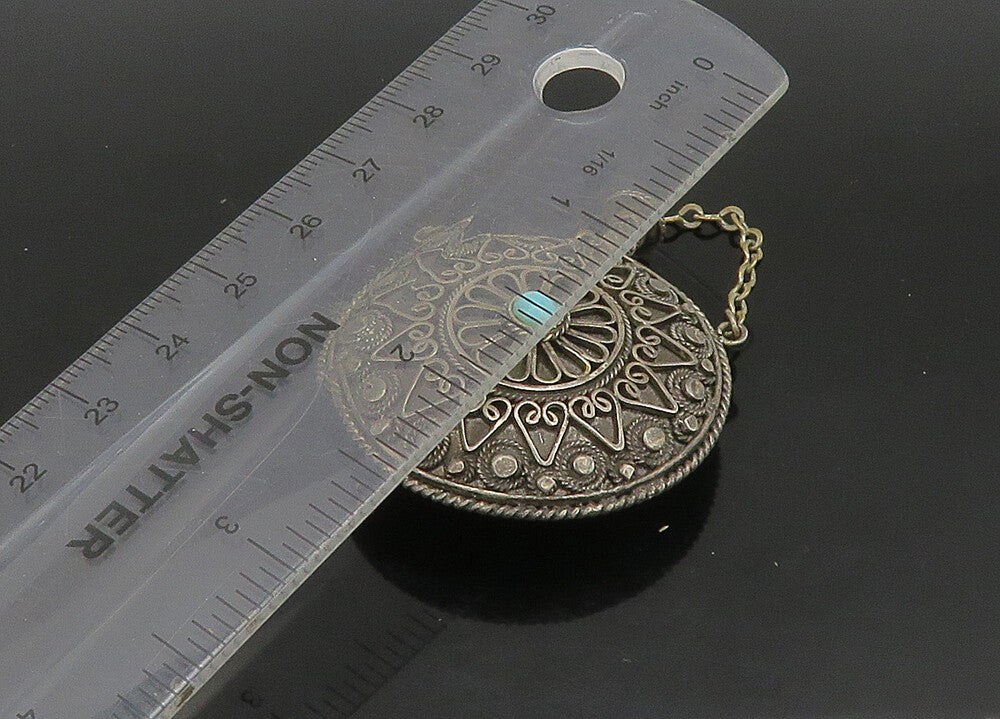 925 Sterling Silver  Vintage Turquoise Ornate Perfume Bottle (OPENS)  TR3197