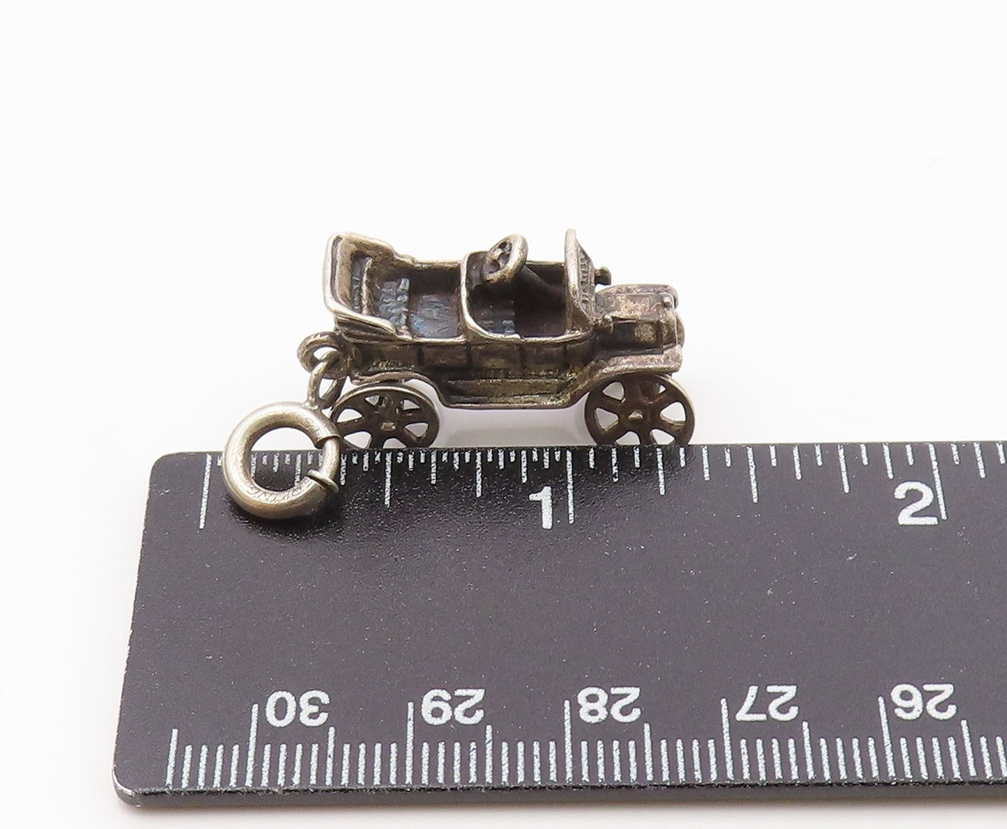 925 Sterling Silver  Vintage Oxidized Old Fashioned Automobile Pendant  PT6983