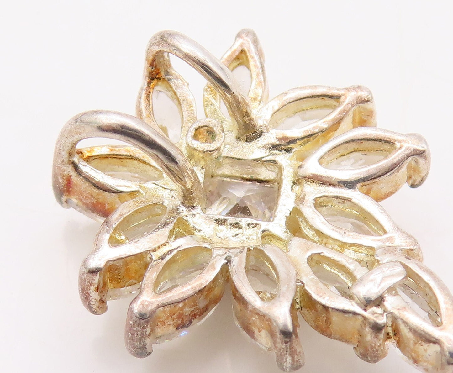 925 Sterling Silver Vintage Pendant Designer Marquise Cut CZ Flower  PT23599