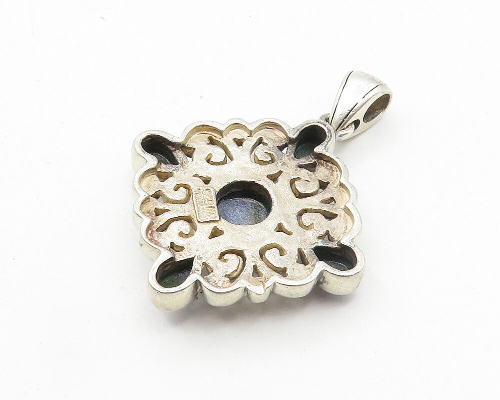 NK 925 Sterling Silver  Vintage Lapis Lazuli Swirl Design Drop Pendant  PT8117