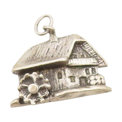 925 Sterling Silver Vintage Pendant Black Forest Mill House Charm MOVES  PT25014