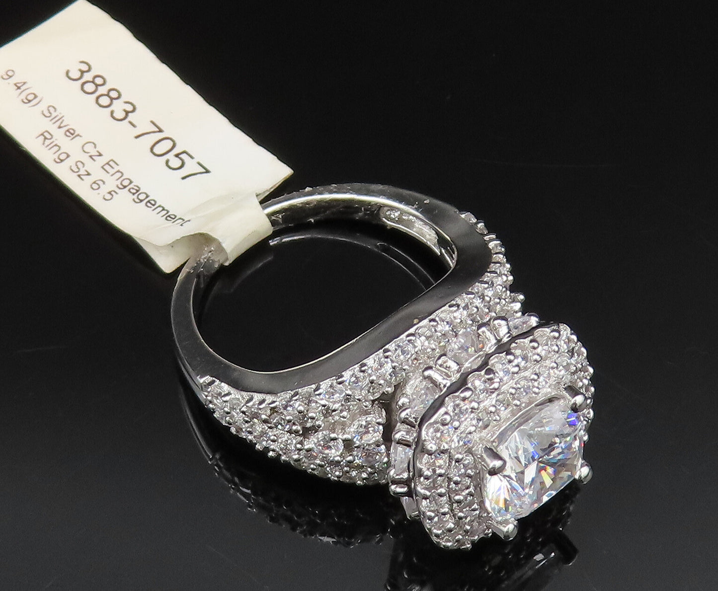 925 Sterling Silver  Vintage Multi Stone Cubic Zirconia Halo Ring Sz 7 RG25391