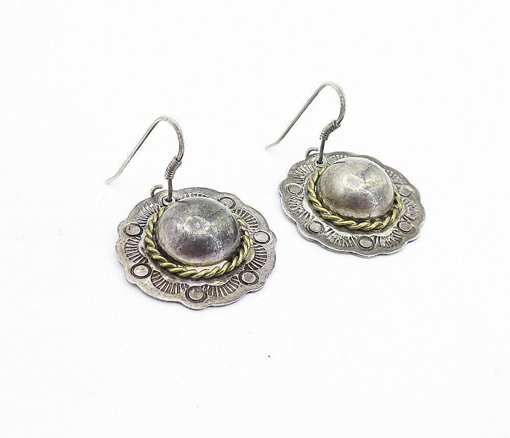 925 Sterling Silver  Vintage 2 Tone Twist Etched Border Drop Earrings  EG2830
