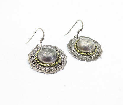 925 Sterling Silver  Vintage 2 Tone Twist Etched Border Drop Earrings  EG2830
