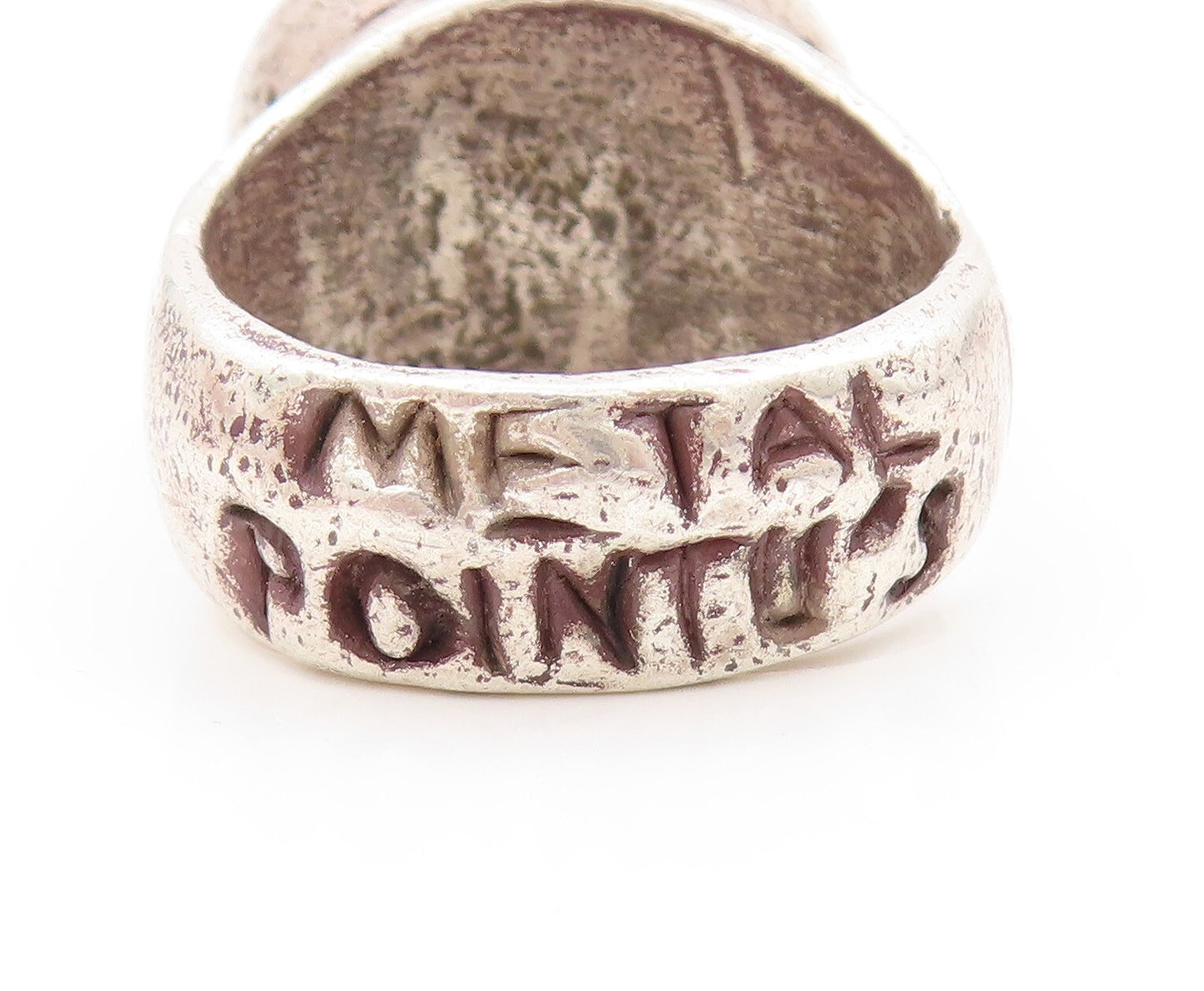 925 Sterling Silver Vintage Ring METAL POINTUS Enameled Design  Sz 9  RG31869