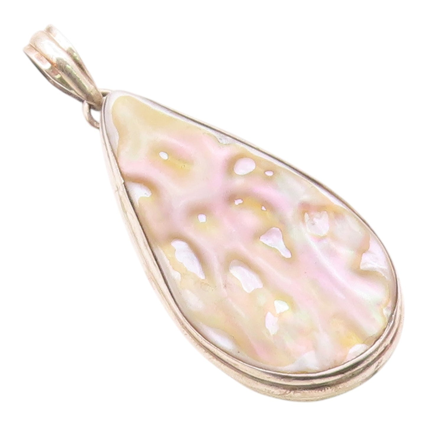 925 Sterling Silver  Vintage Mother Of Pearl Tear Drop Pendant  PT12143