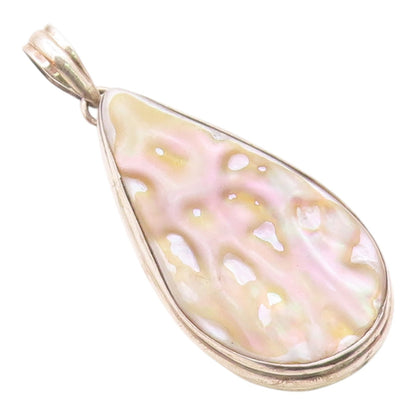 925 Sterling Silver  Vintage Mother Of Pearl Tear Drop Pendant  PT12143