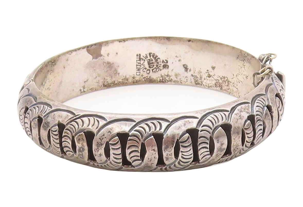 ARG MEXICO 925 Silver Vintage Interlocking Pattern Bangle Bracelet BT3034