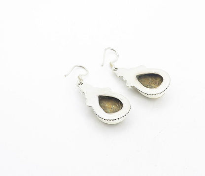 925 Sterling Silver  Vintage Jasper Shiny Swirl Tear Drop Earrings  EG3448