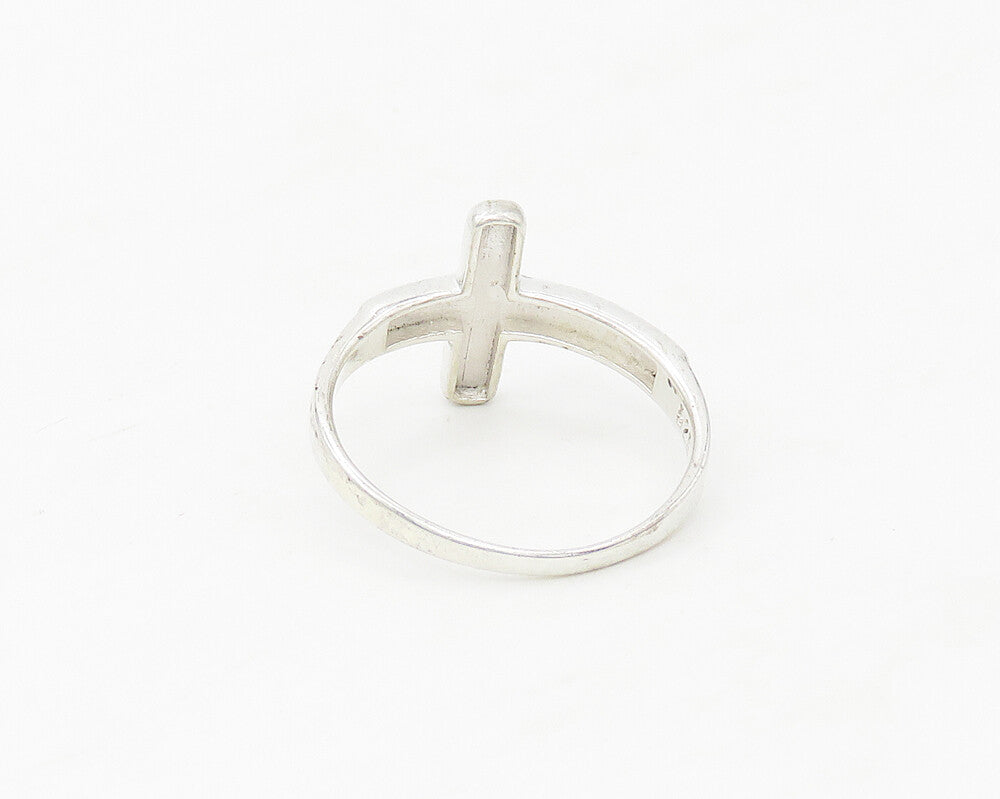 925 Sterling Silver  Shiny Religious Cross Smooth Band Ring Sz 8  RG17061