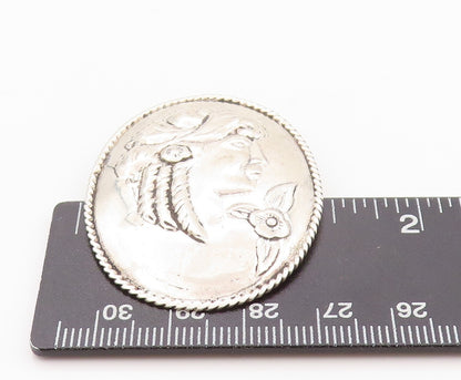 925 Sterling Silver Vintage Brooch Pin Etched Royal Female Figure  BP11590