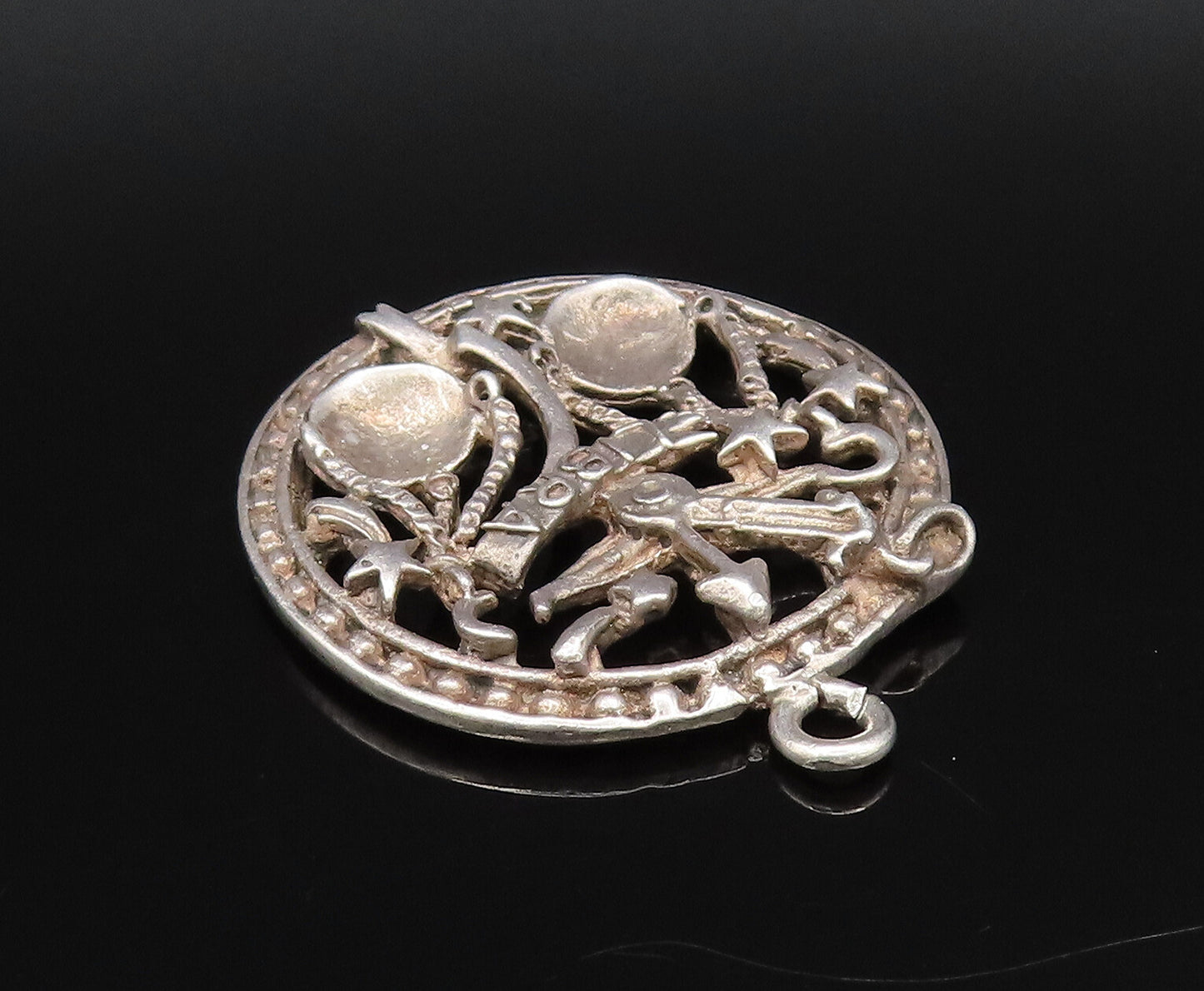 925 Silver  Vintage Openwork 3D Libra Scale & Stars Zodiac Pendant  PT21745