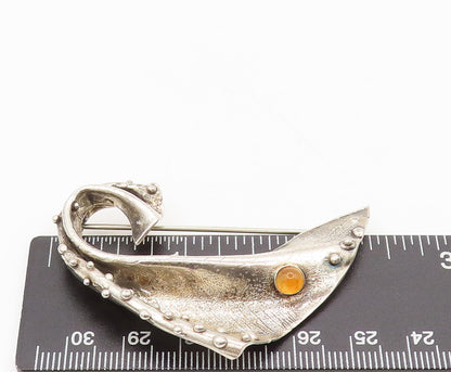 925 Silver  Vintage Designer Beaded Folded Citrine Cloth Brooch Pin  BP10346