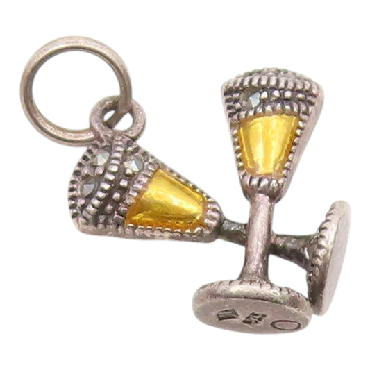 JUDITH JACK 925 Silver  Vintage Enamel Marcasite Champagne Pendant  PT19597