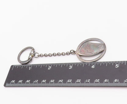 925 Sterling Silver Vintage Key Chain Dark Tone SS Rotterdam Ship Carved  TR3934