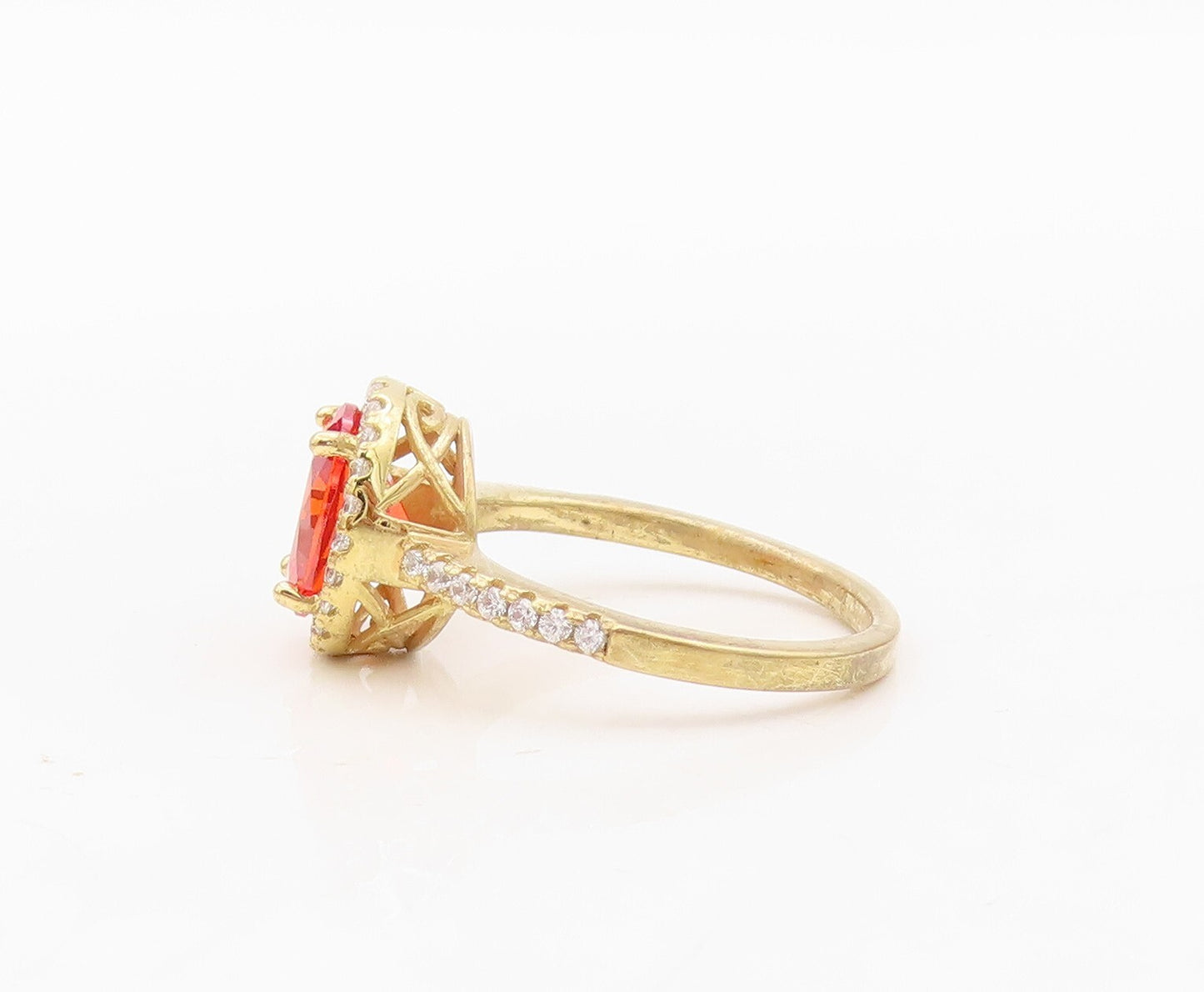 925 Sterling Silver Vintage Ring Gold Plated Orange & White CZ  Sz 7  RG30426