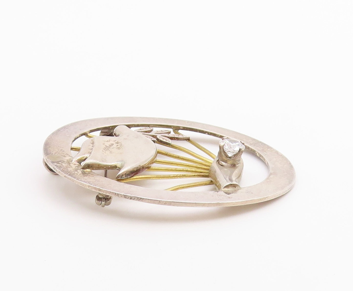 MISTY TAYLOR 925 Silver  Vintage Cubic Zirconia Hand & Dove Brooch Pin  BP6769