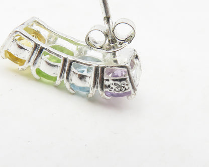 925 Sterling Silver  Amethyst Topaz Peridot & Citrine Drop Earrings  EG9611