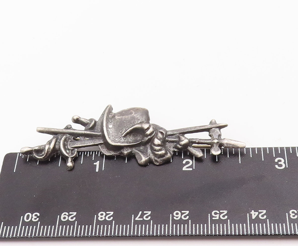 925 Sterling Silver Vintage Brooch Pin Antique Carved Armed Bag   BP10991