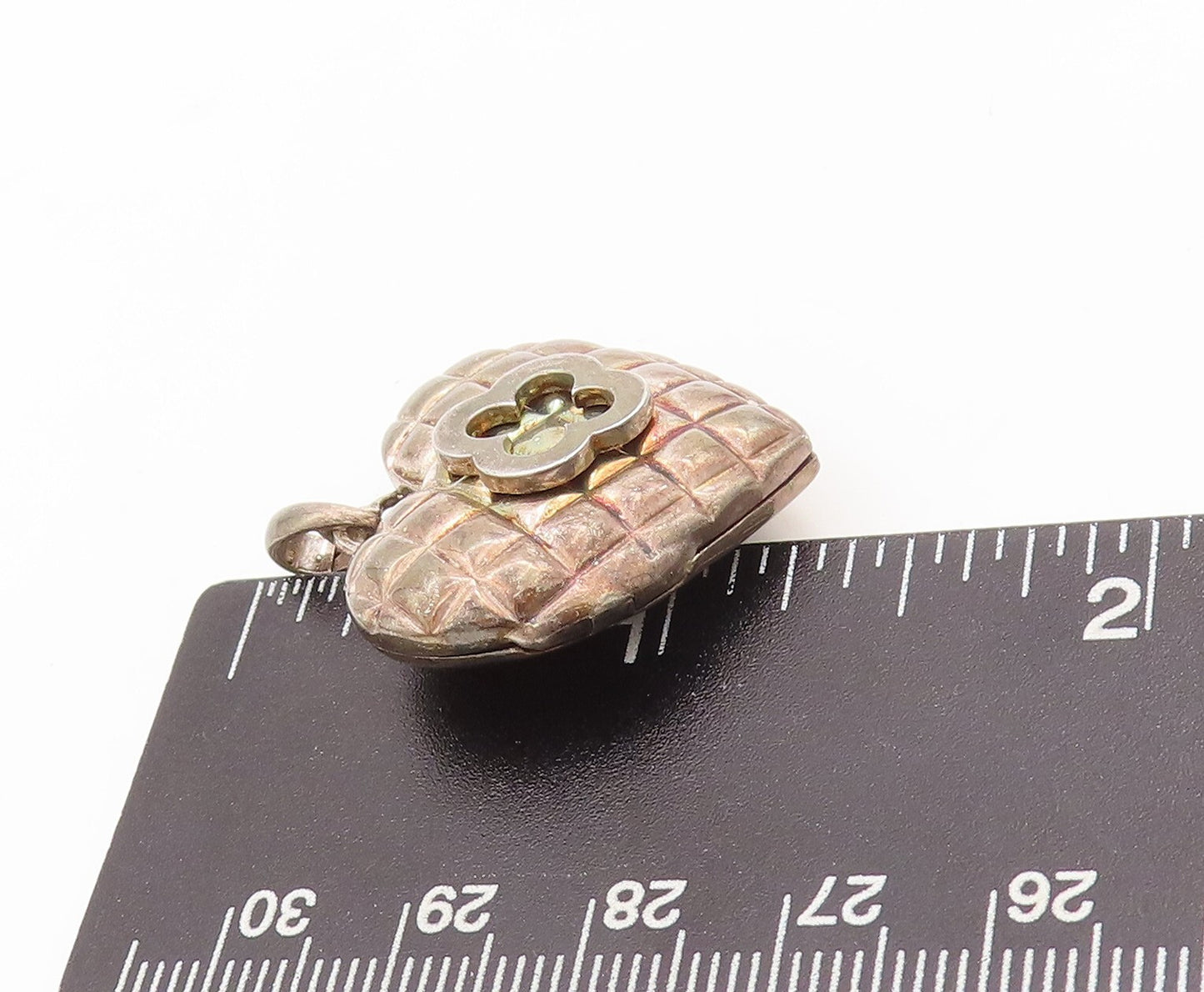 925 Sterling Silver Vintage Pendant Box Carved Flower On Heart (OPENS)  PT23480