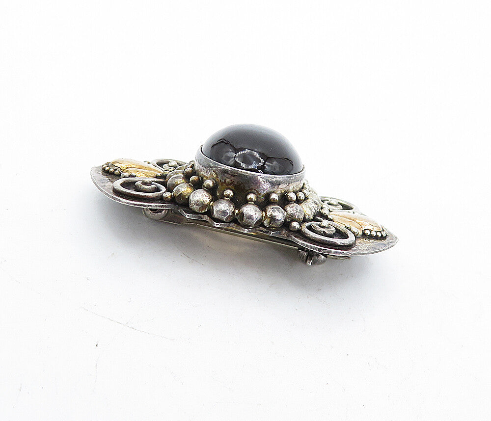 BALI 925 Sterling Silver  Vintage Cabochon Cut Smoky Topaz Brooch Pin  BP1907
