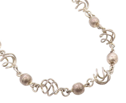 925 Sterling Silver Vintage Necklace MEXICO Spherical Spiral Cage Chain  NE4650