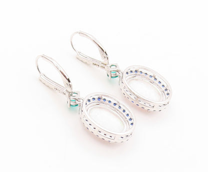 925 Sterling Silver Vintage Earrings Oval Opal Halo Sapphire 2 Tone CZ  EG13405