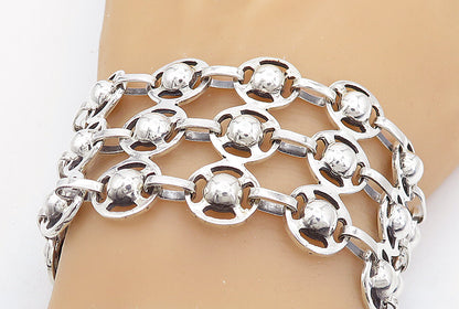 925 Sterling Silver Shiny Round Dome Link Multi Strand Chain Bracelet BT2380