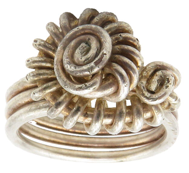 925 Sterling Silver  Vintage Twist Flower Motif Ribbed Band Ring Sz 7  RG14350