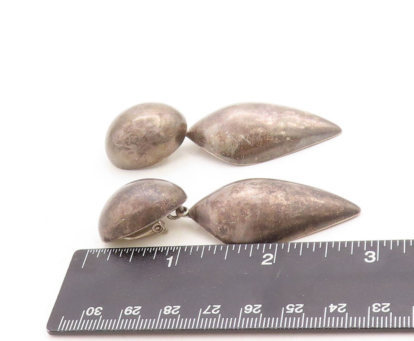 925 Sterling Silver Vintage Earrings MEXICO Dark Tone Puffed Dangling  EG13279