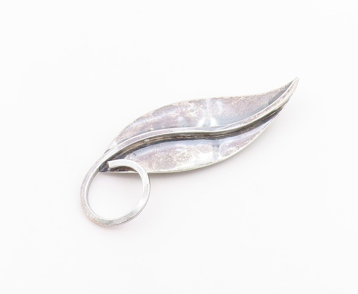 925 Sterling Silver  Vintage Dark Tone Single Leaf Motif Brooch Pin  BP3696