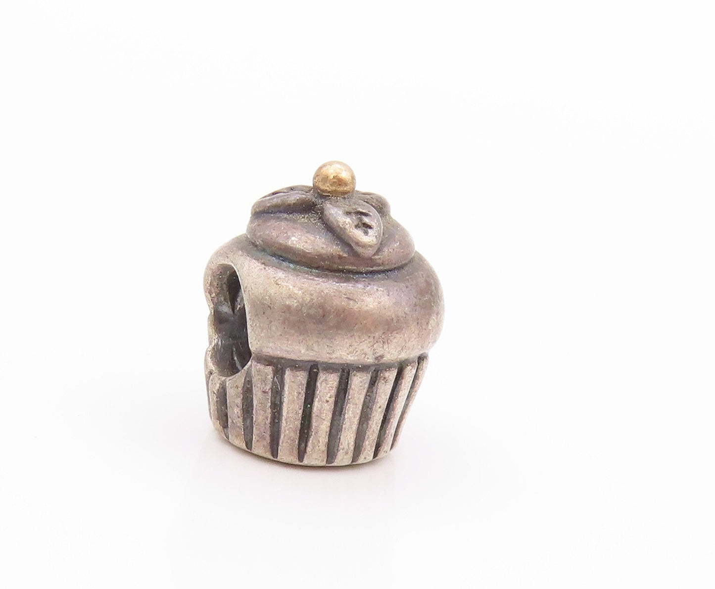 925 Sterling Silver Vintage Pendant PANDORA Dark Tone Cupcake Charm  PT23947