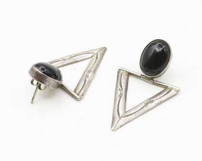 925 Sterling Silver  Vintage Black Onyx Modernist Drop Earrings  EG7202