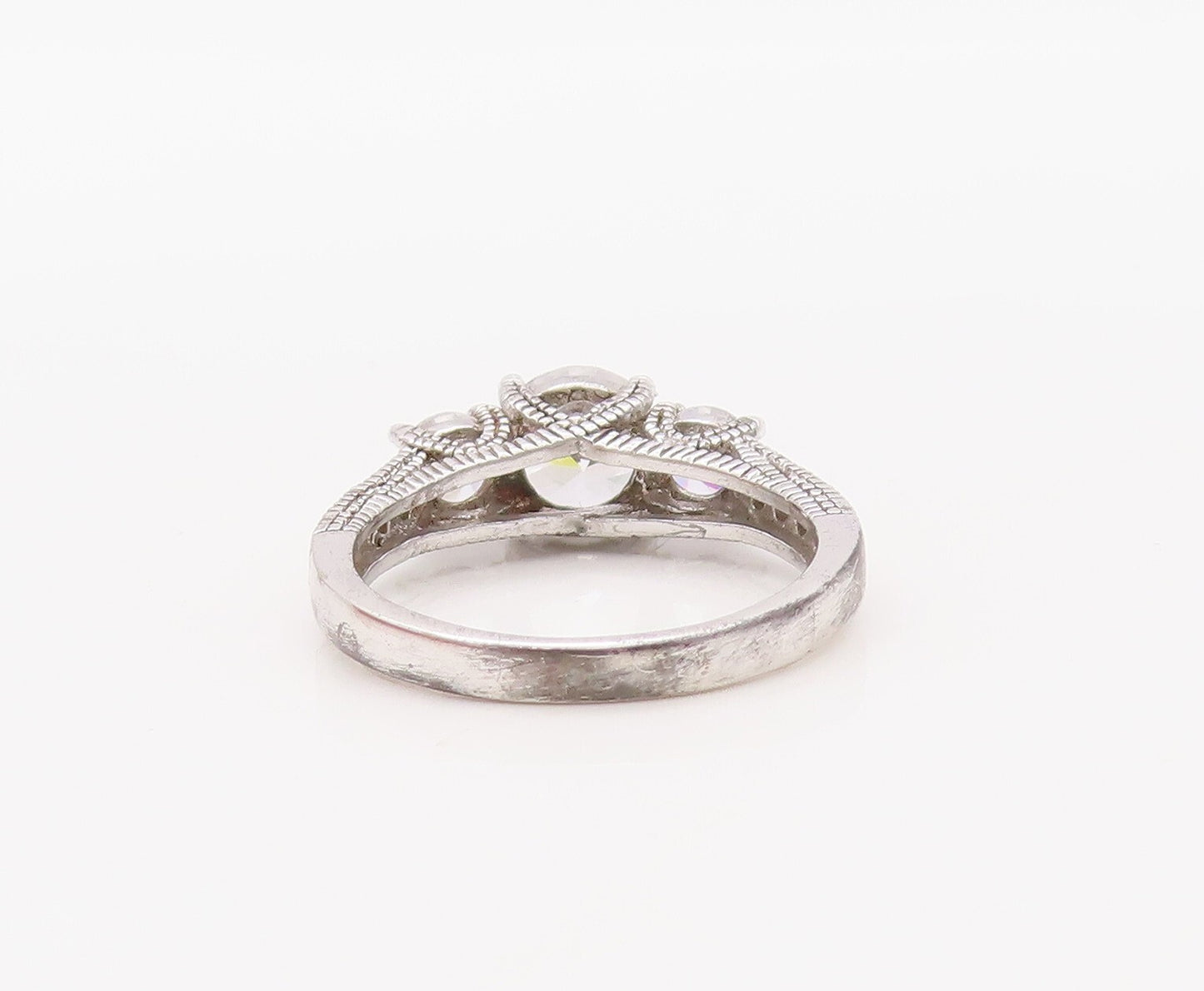 925 Sterling Silver Vintage Ring Modernist 3 White CZ Inlay  Sz 7  RG30295