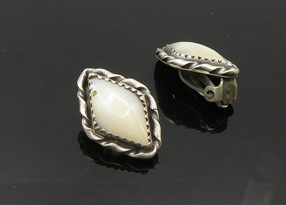 NAVAJO 925 Silver   Vintage Mother Of Pearl Non Pierce Earrings  EG10197