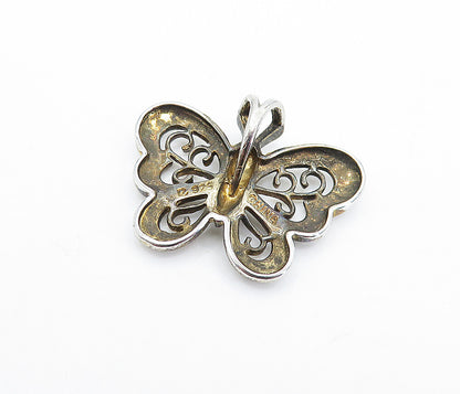 ROSS SIMON 925 Silver Vintage Genuine Diamond 2 Tone Butterfly Pendant PT4354