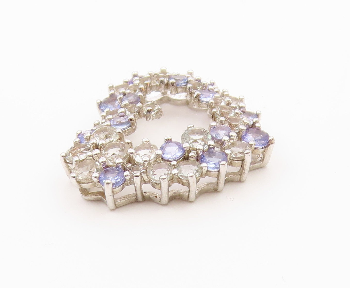 925 Sterling Silver  Vintage Topaz & Tanzanite Love Heart Pendant  PT16758